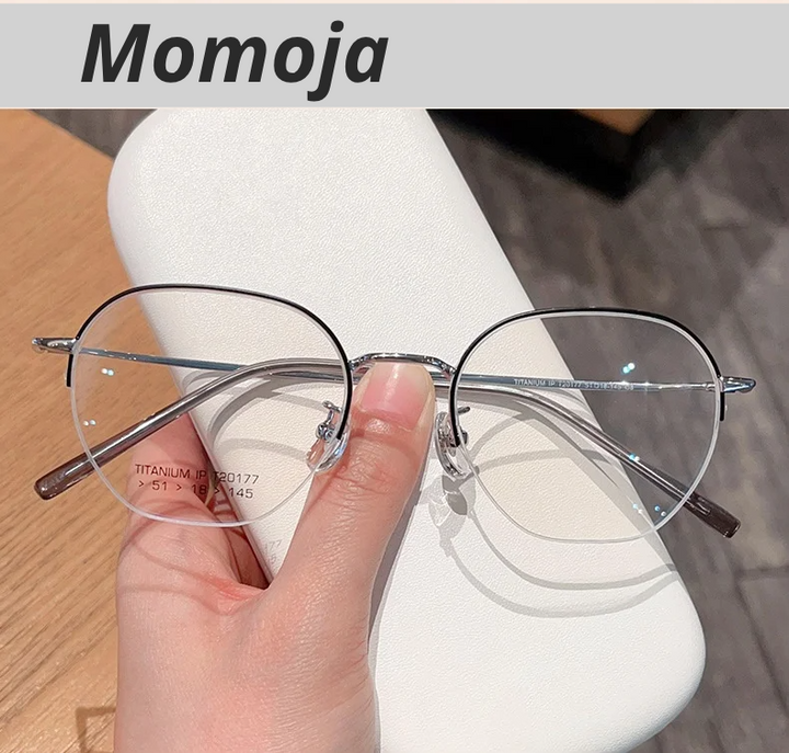 Momoja Women's Semi Rim Polygon Oval Titanium Eyeglasses 20177