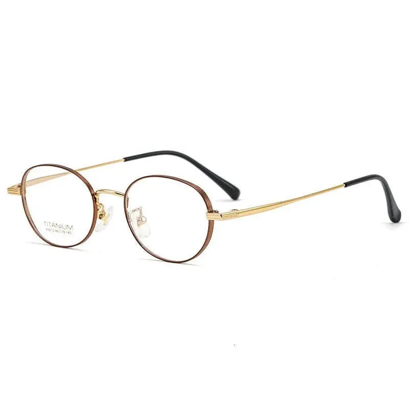 Chashma Ottica Unisex Full Rim Small Round Titanium Eyeglasses 5015 - Coffee Gold