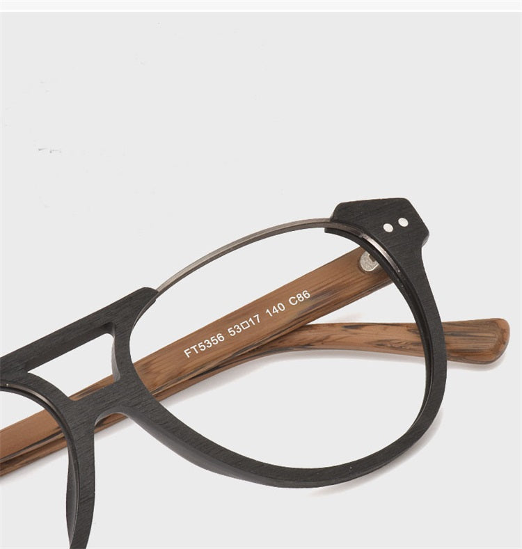 Hdcrafter Unisex Full Rim Square Double Bridge Wood Alloy Eyeglasses Ft5356.