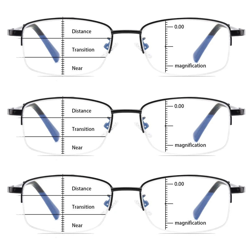 Evunhuo Full Rim Square Titanium Alloy Progressive Reading Glasses 4579.