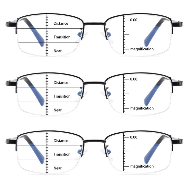 Evunhuo Full Rim Square Titanium Alloy Progressive Reading Glasses 4579.