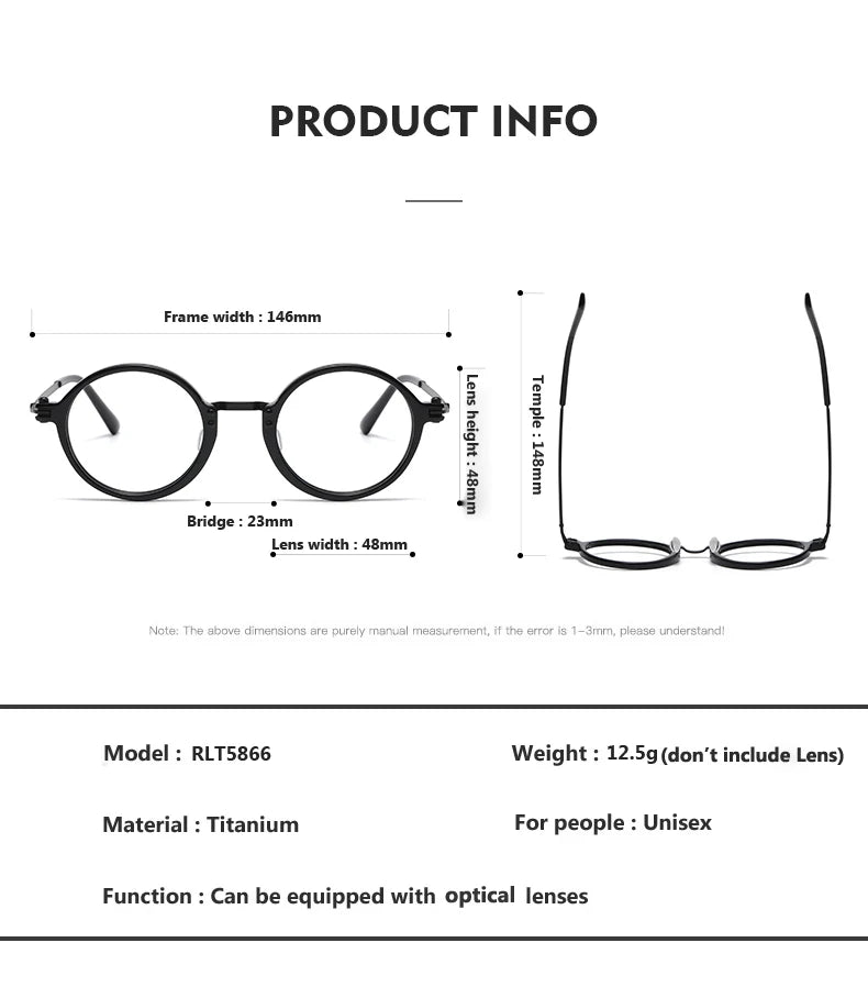 Oveliness Unisex Full Rim Round Acetate Titanium Eyeglasses 5866 — view 11 | Oveliness at FuzWeb