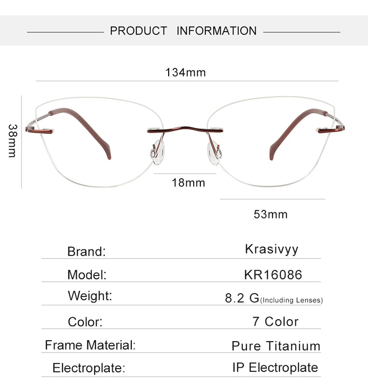 Krasivyy Womens Rimless Oval Cat Eye Titanium Eyeglasses 316086 — view 1 | Krasivyy at FuzWeb
