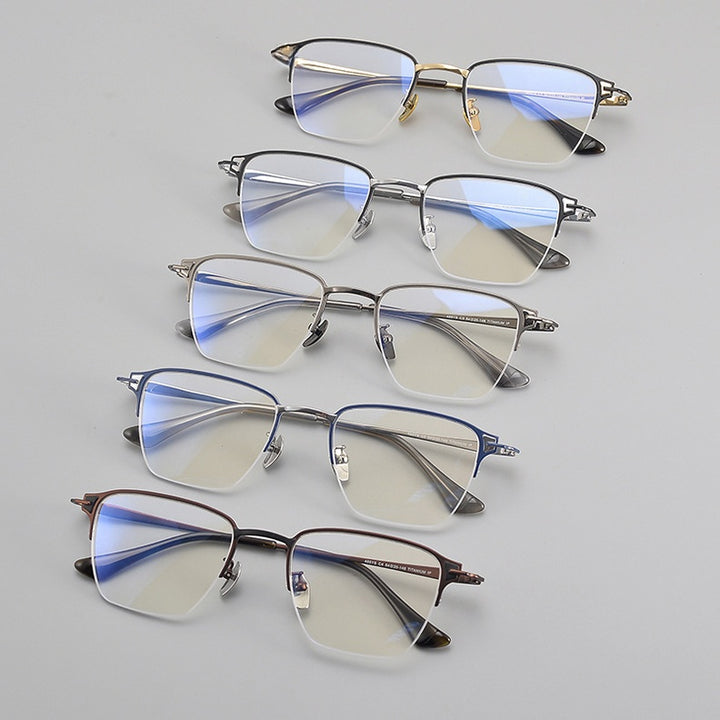 Chashma Unisex Semi Rim Big Polygon Square Titanium Eyeglasses 881485.