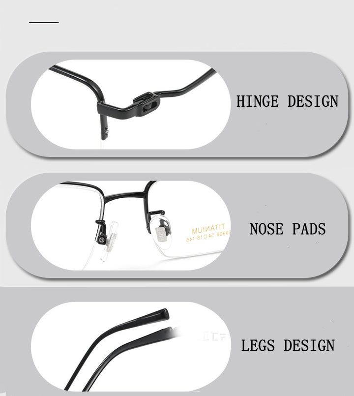 Kocolior Unisex Semi Rim Square Titanium Photochromic Reading Glasses 69908.