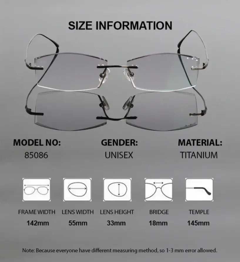 Chashma Ottica Men Rimless Titanium Eyeglasses 60744 - Size Chart