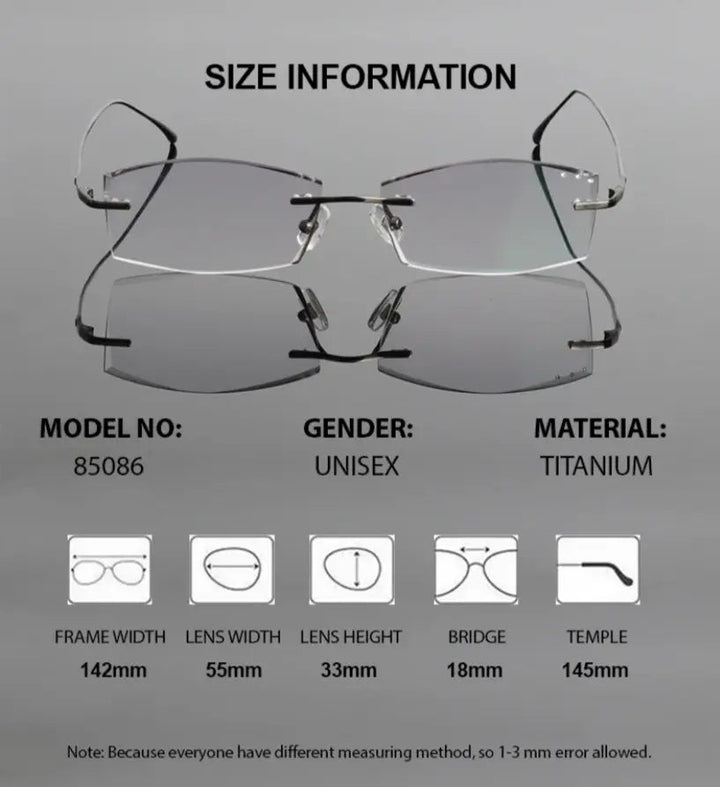 Chashma Ottica Men Rimless Titanium Eyeglasses 60744 - Size Chart