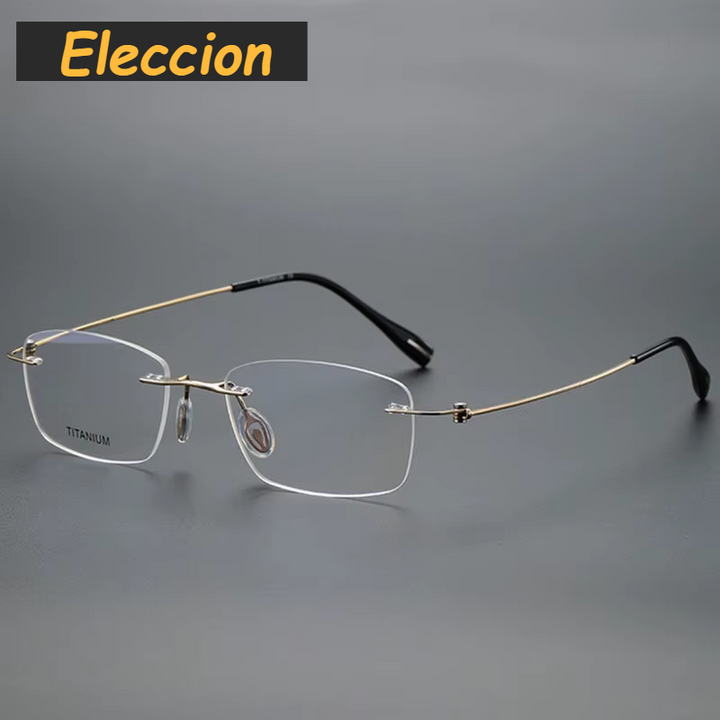 Eleccion Women's Rimless Oval Square Titanium Eyeglasses 480972 Rimless Eleccion Gold