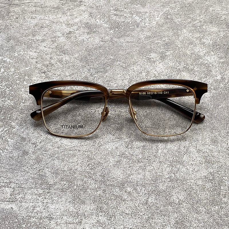 Nobler Unisex Semi Rim Large Square Titanium Acetate Eyeglasses M96.