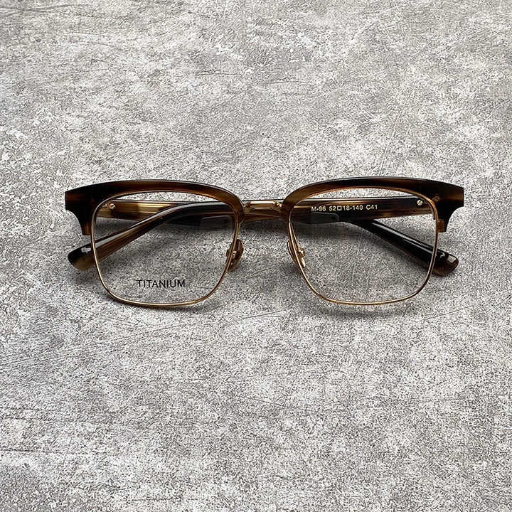 Nobler Unisex Semi Rim Large Square Titanium Acetate Eyeglasses M96.