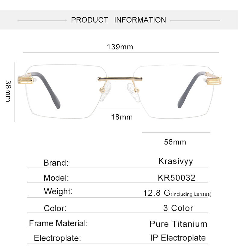 Krasivyy Unisex Rimless Flat Top Polygon Titanium Eyeglasses 650032 — view 1 | Krasivyy at FuzWeb
