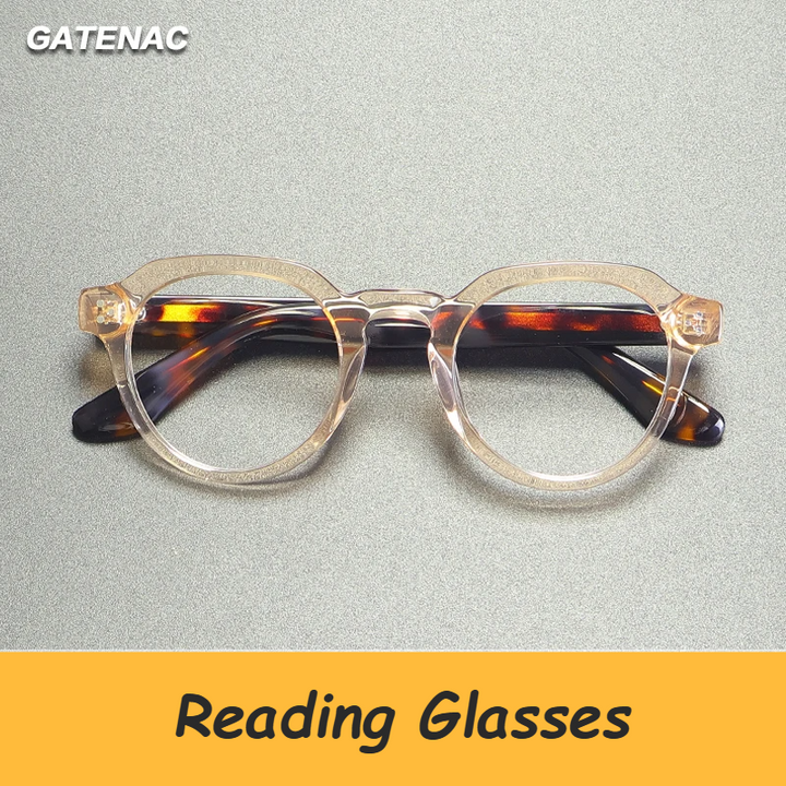 Gatenac Unisex Full Rim Flat Top Oval Acetate Reading Glasses G1158