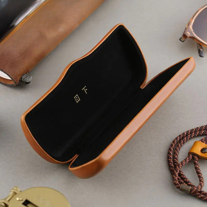 Cubojue Unisex Brown Hard Leather Eyeglass Case C008 — view 6 | Cubojue Case at FuzWeb