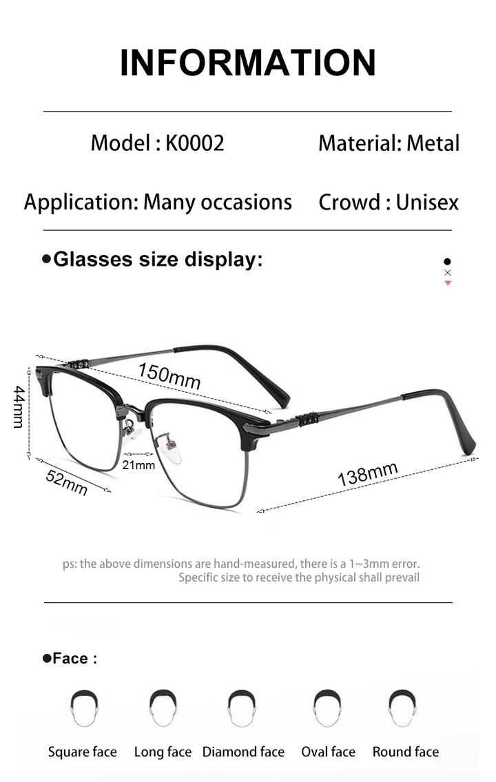 Vicky Unisex Full Rim Square Alloy Reading Glasses K002 — view 4 | Vicky at FuzWeb