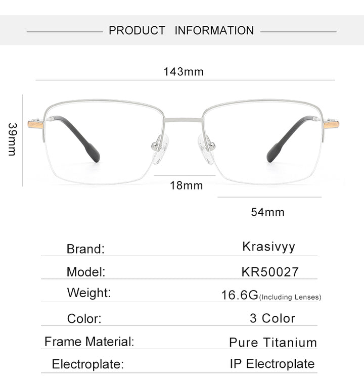 Krasivyy Mens Semi Rim Square Titanium Eyeglasses 350027 — view 1 | Krasivyy at FuzWeb