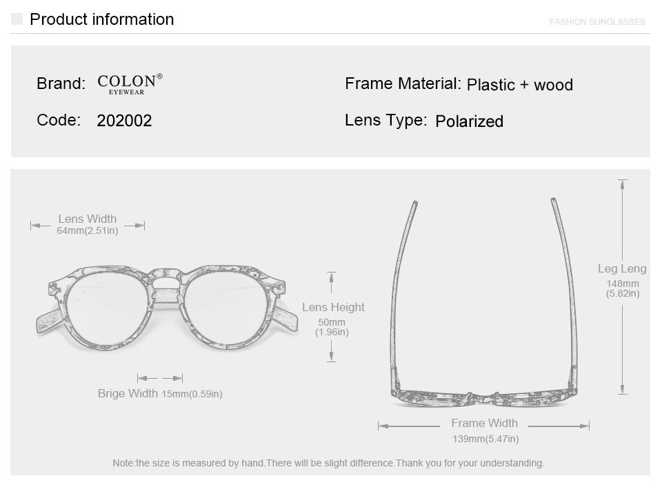 Yimaruili Unisex Full Rim Round Wood Frame HD Polarized Sunglasses 8048.