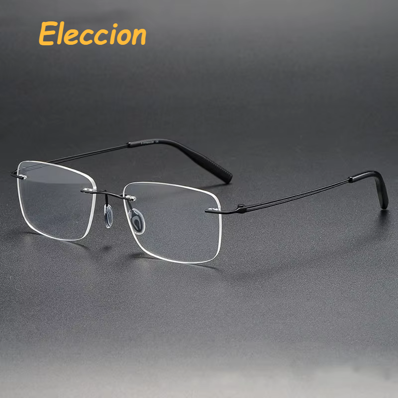 Eleccion Women's Rimless Square Titanium Eyeglasses 40959 Rimless Eleccion Black