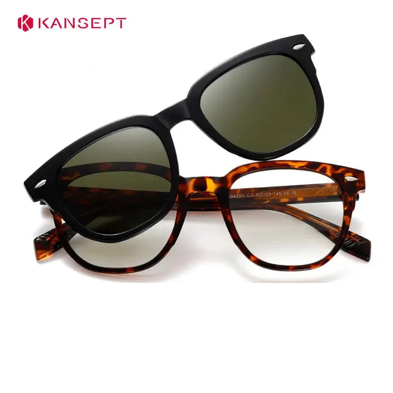 Kansept Unisex Full Rim Square Tr 90 Alloy Reading Glasses Clip On Sunglasses 34201.