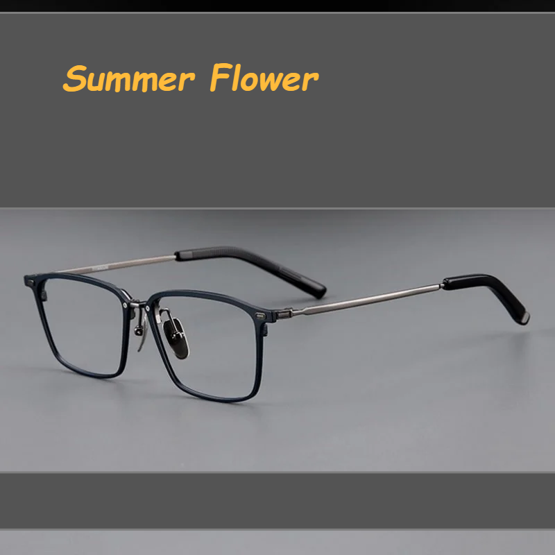Summer Flower Men's Full Rim Square Acetate Titanium Eyeglasses 97144