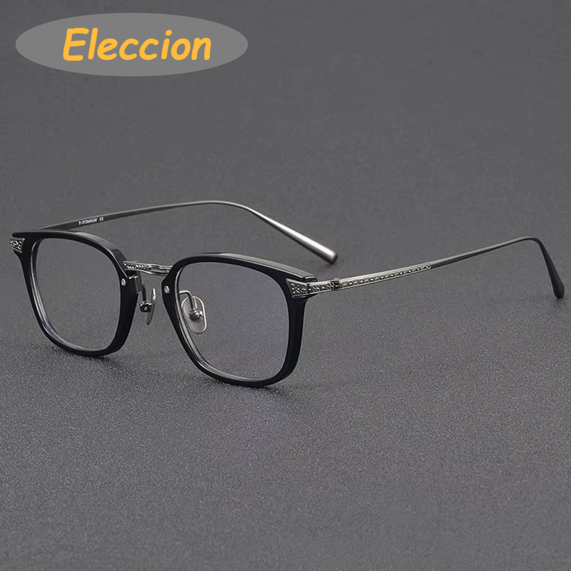 Eleccion Women's Full Rim Square Acetate Titanium Eyeglasses 94023 Full Rim Eleccion Black