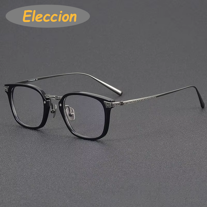 Eleccion Women's Full Rim Square Acetate Titanium Eyeglasses 94023 Full Rim Eleccion Black