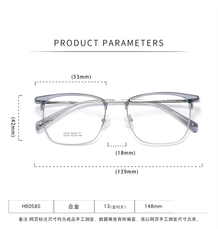 Bclear Unisex Full Rim Square Brow Line Titanium Eyeglasses 16058