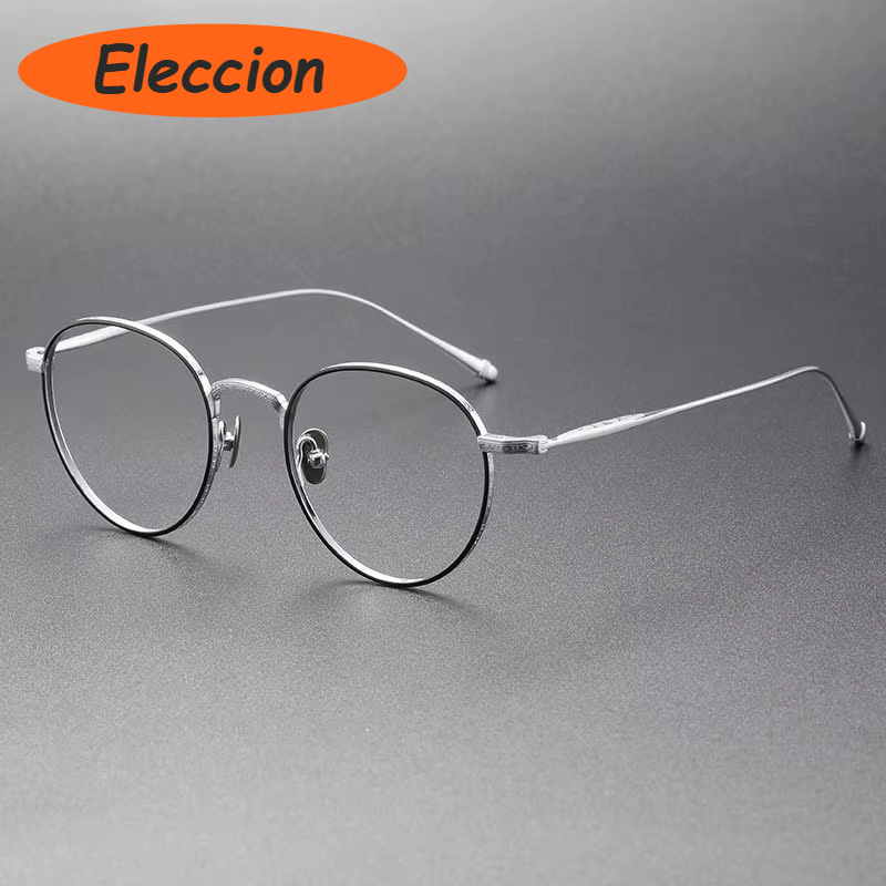 Eleccion Women's Full Rim Oval Round Titanium Eyeglasses 93085 Full Rim Eleccion Black - Silver