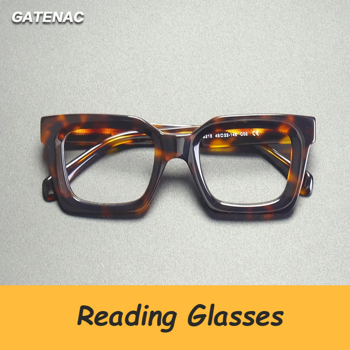 Gatenac Unisex Full Rim Square Acetate Reading Glasses 882215