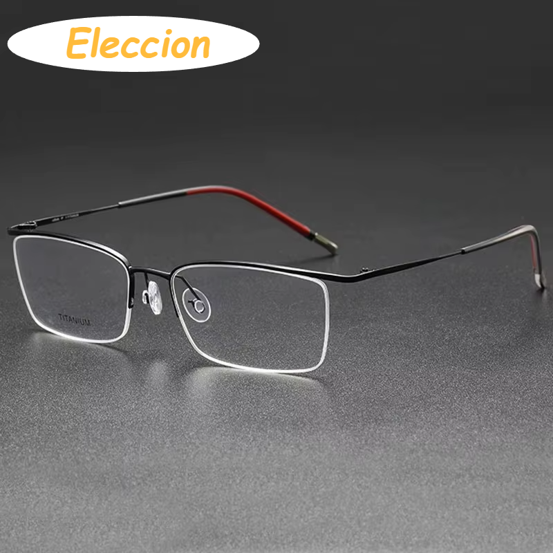 Eleccion Unisex Semi Rim Square Brow Line Titanium Eyeglasses 945502