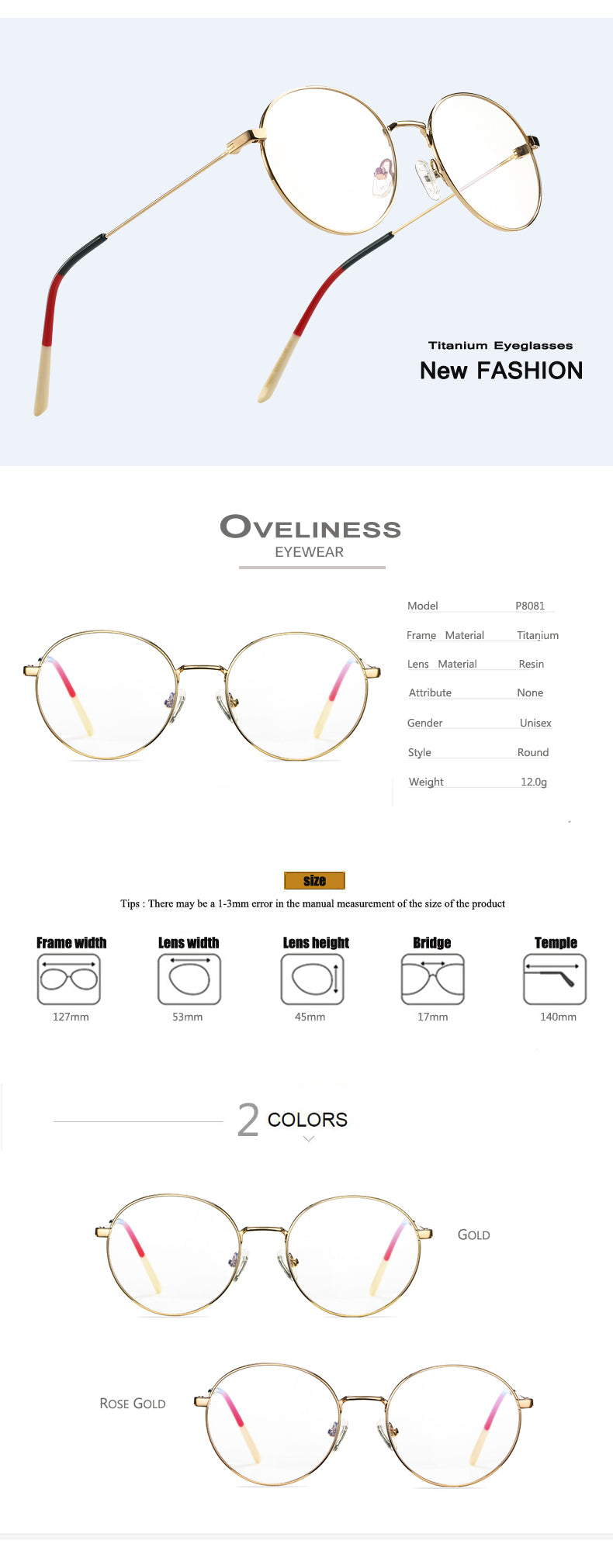 Oveliness Womens Full Rim Round Titanium Eyeglasses 68081 — view 1 | Oveliness at FuzWeb