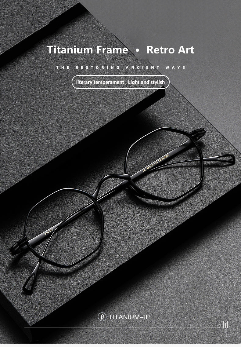 Oveliness Unisex Full Rim Irregular Round Titanium Eyeglasses Ol1y52 — view 1 | Oveliness at FuzWeb