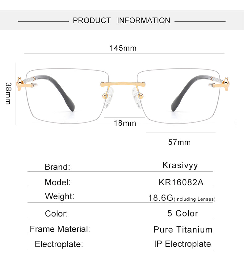 Krasivyy Mens Rimless Square Titanium Eyeglasses 31682 — view 1 | Krasivyy at FuzWeb