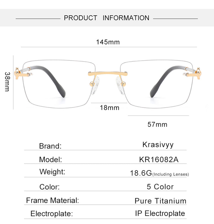 Krasivyy Mens Rimless Square Titanium Eyeglasses 31682 — view 1 | Krasivyy at FuzWeb