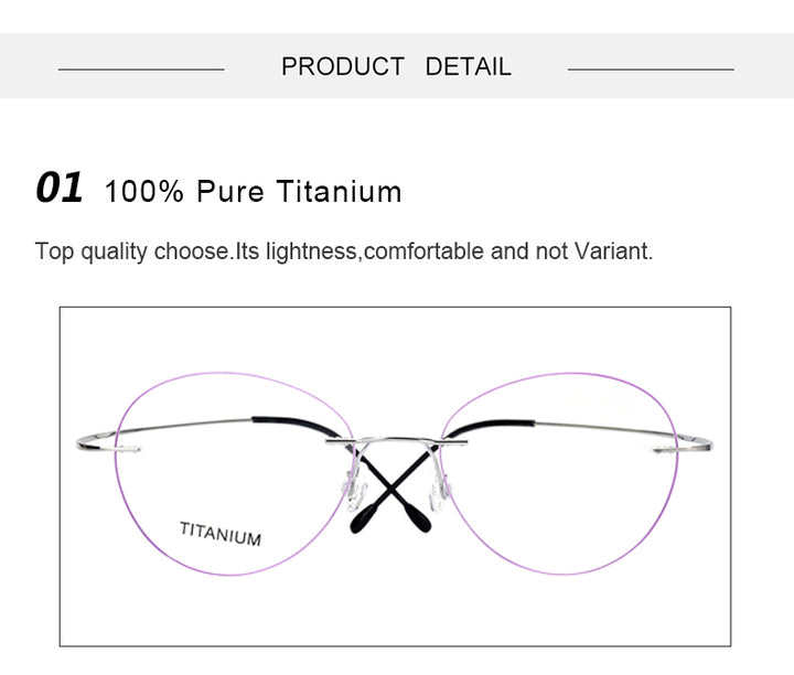Krasivyy Unisex Rimless Oval Round Titanium Eyeglasses 36019.