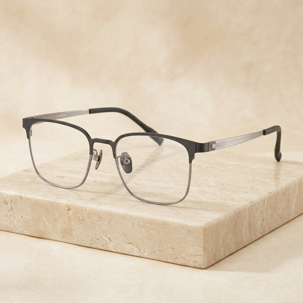 Chashma Ottica Unisex Full Rim Square Titanium Eyeglasses 411282 - Black-Gray