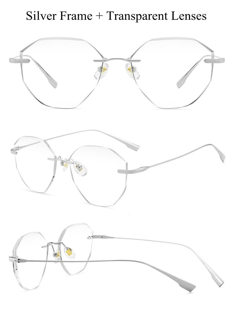 Chashma Womens Rimless Irregular Round Titanium Eyeglasses Tinted Lenses 99219 — view 4 | Chashma at FuzWeb