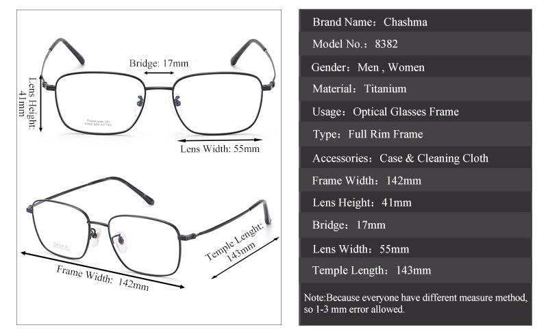Chashma Unisex Full Rim Square Titanium Eyeglasses 38382 — view 1 | Chashma at FuzWeb