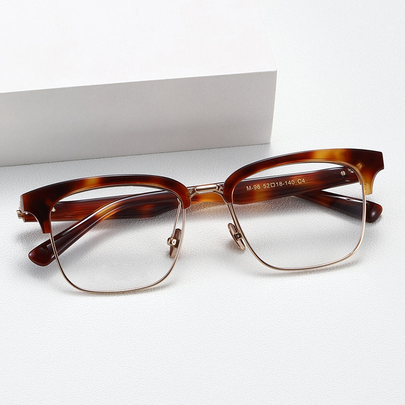 Nobler Unisex Semi Rim Large Square Titanium Acetate Eyeglasses M96 — view 2 | Nobler at FuzWeb
