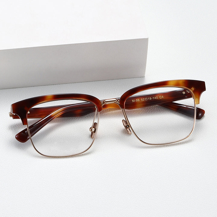 Nobler Unisex Semi Rim Large Square Titanium Acetate Eyeglasses M96 — view 2 | Nobler at FuzWeb