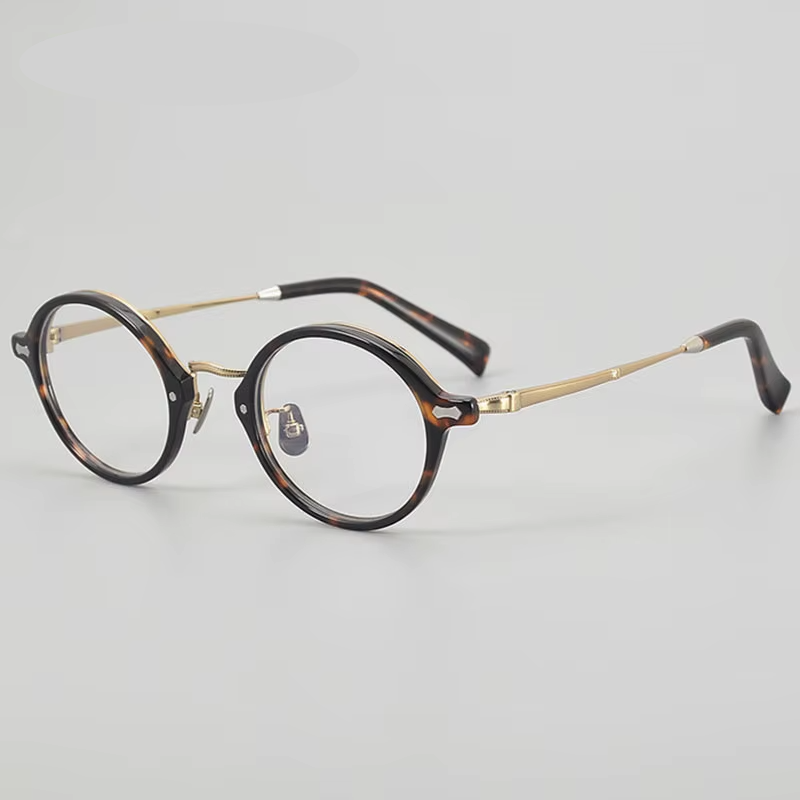 Eleccion Unisex Full Rim Round Acetate Titanium Eyeglasses 942141 Full Rim Eleccion Tortoise - Gold