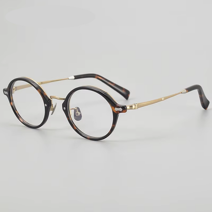 Eleccion Unisex Full Rim Round Acetate Titanium Eyeglasses 942141 Full Rim Eleccion Tortoise - Gold