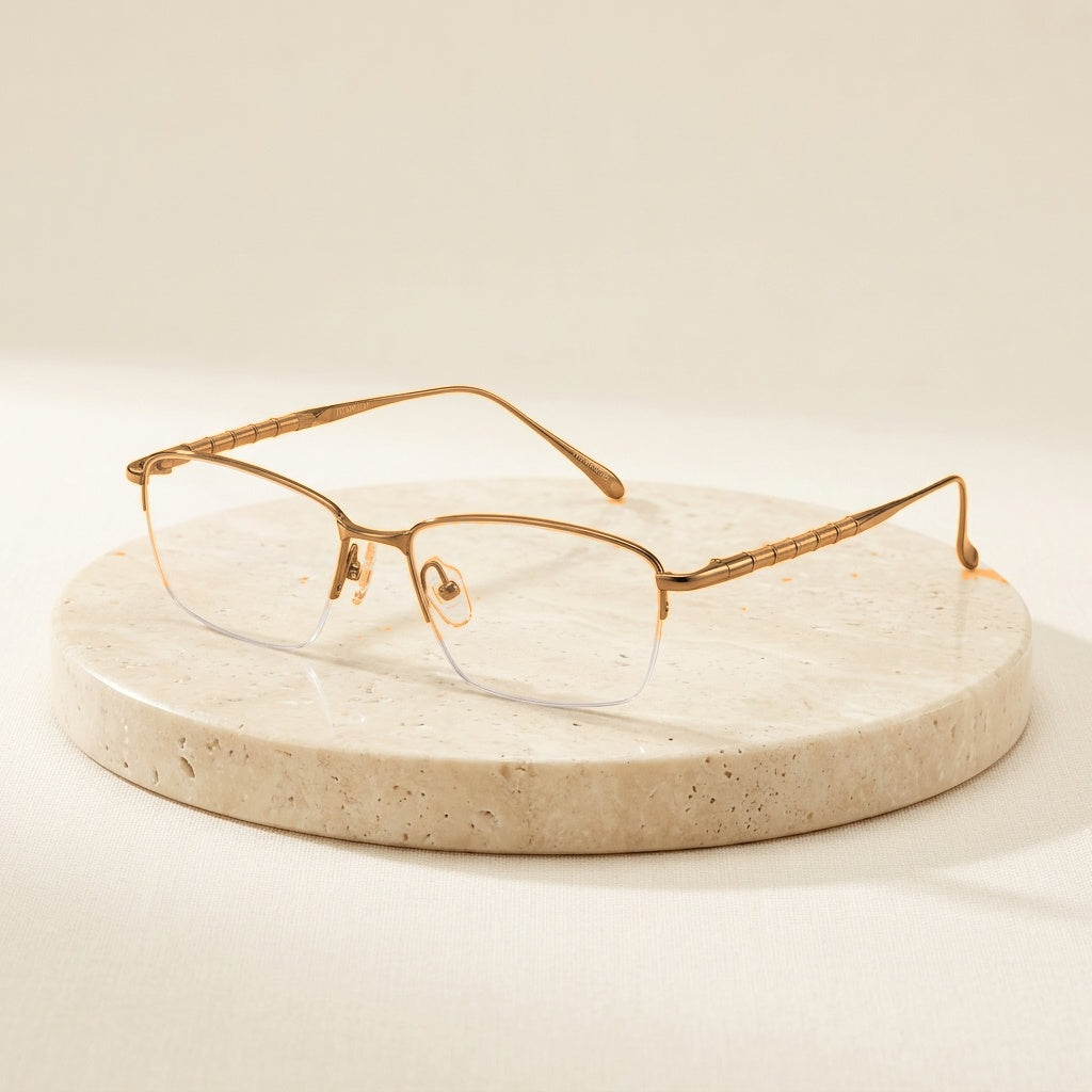 Chashma Ottica Men's Semi Rim Square Titanium Eyeglasses 417018 - Gold