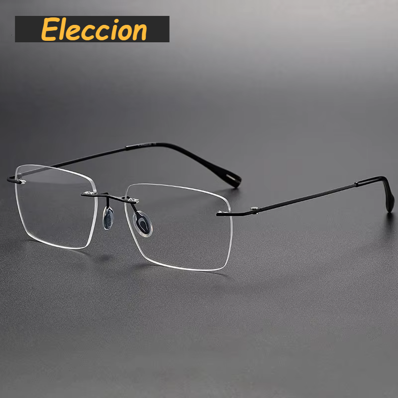 Eleccion Unisex Rimless Square Titanium Eyeglasses 480964 Rimless Eleccion Black