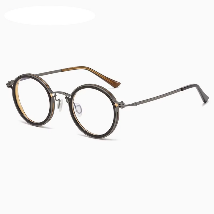 Eleccion Unisex Full Rim Round Acetate Titanium Eyeglasses 945860 Full Rim Eleccion Gray - Brown