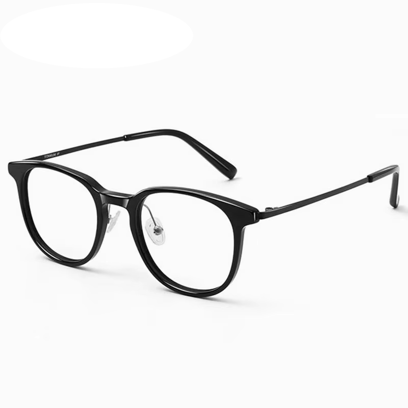 Eleccion Unisex Full Rim Square Acetate Titanium Eyeglasses 94253 Full Rim Eleccion Black