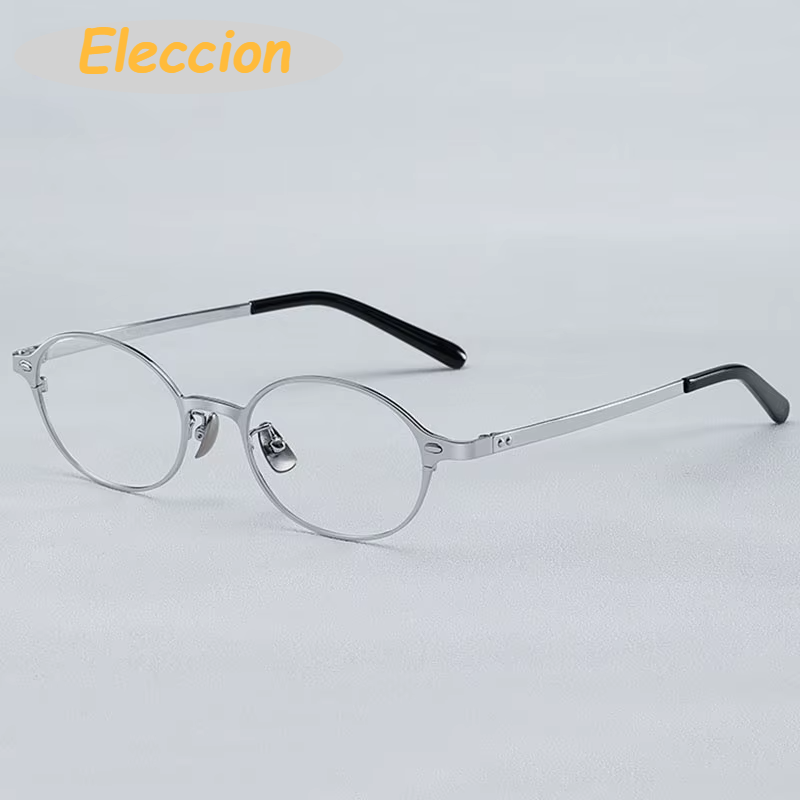 Eleccion Unisex Full Rim Oval Titanium Eyeglasses 942407 Full Rim Eleccion Silver