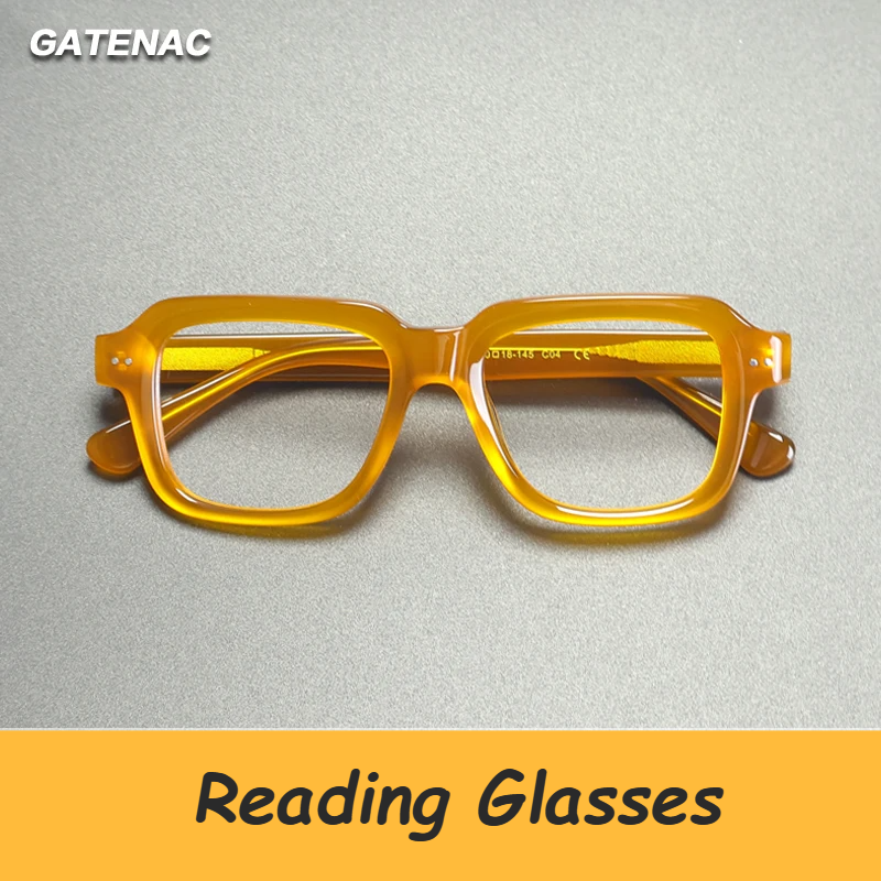 Gatenac Unisex Full Rim Polygon Square Acetate Reading Glasses G2404