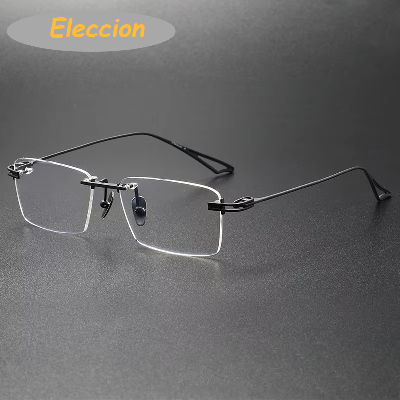 Eleccion Unisex Rimless Square Titanium Eyeglasses 14034