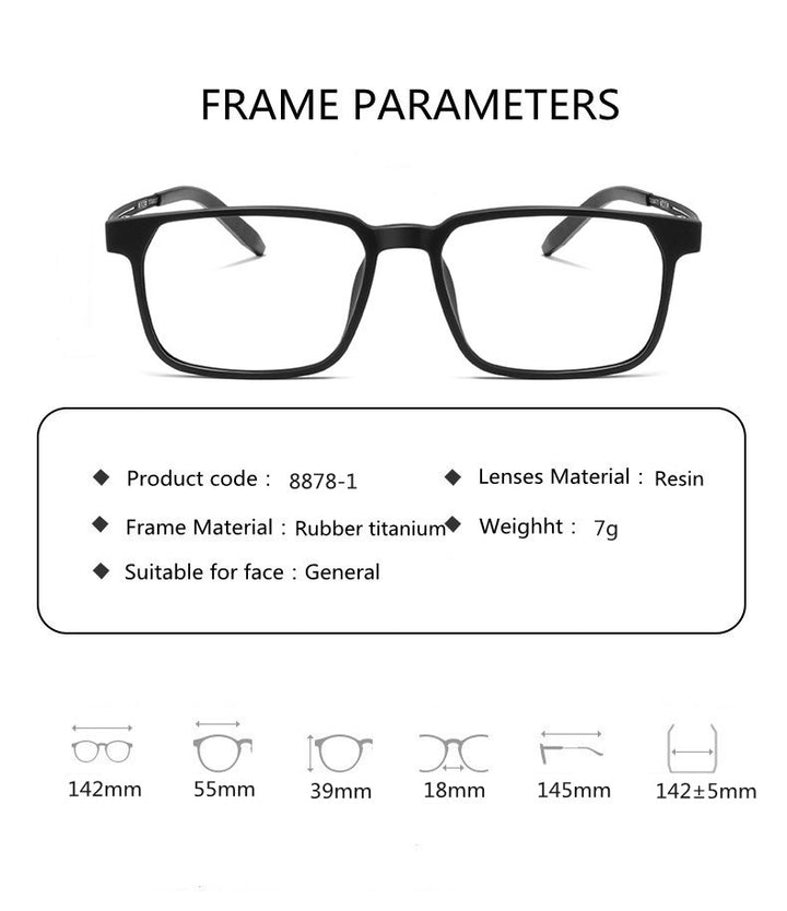 Kocolior Unisex Full Rim Square Tr 90 Titanium Hyperopic Reading Glasses 88781.