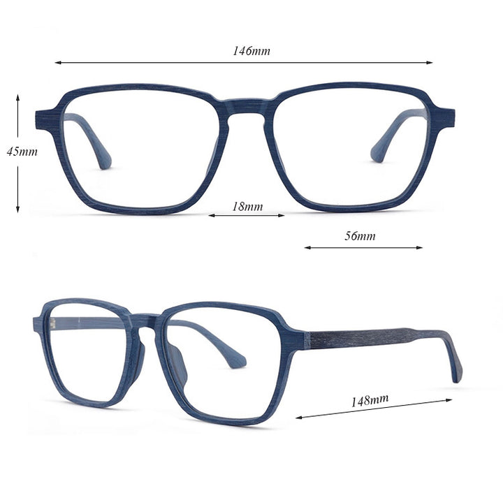 Hdcrafter Mens Full Rim Oversized Polygonal Square Wood Frame Eyeglasses 1694 — view 1 | Hdcrafter Eyeglasses at FuzWeb